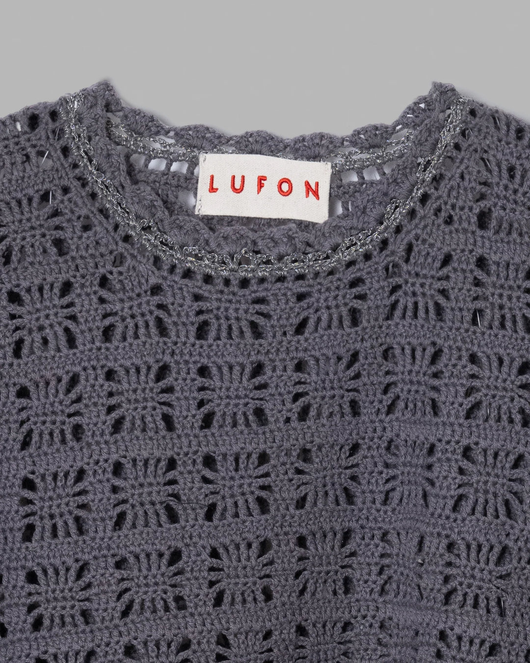 LUFON CROCHET HAND KNIT PULLOVER- CHARCOAL