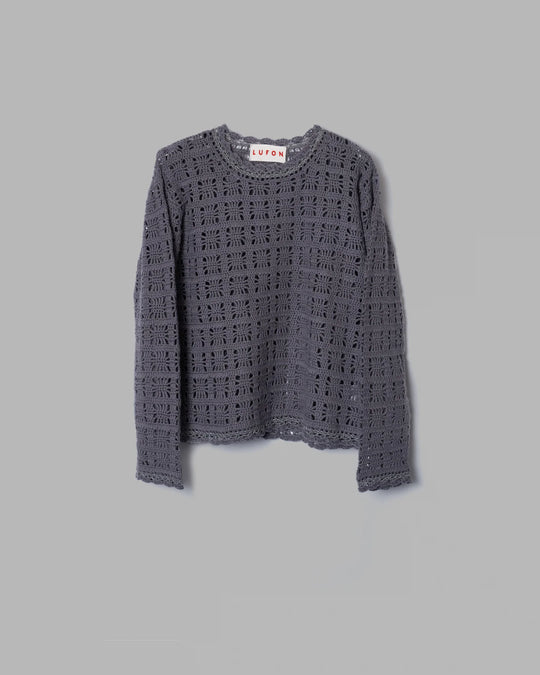 LUFON CROCHET HAND KNIT PULLOVER- CHARCOAL