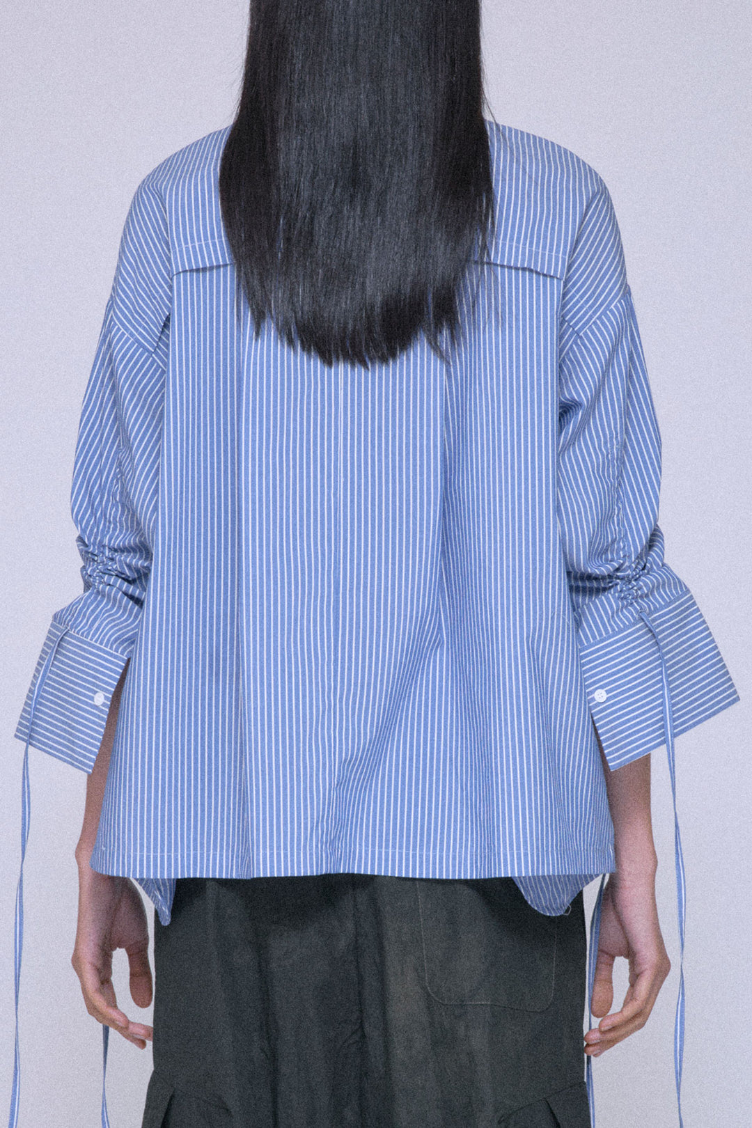 2Way Drawstring Sleeve Shirt Blue Stripe