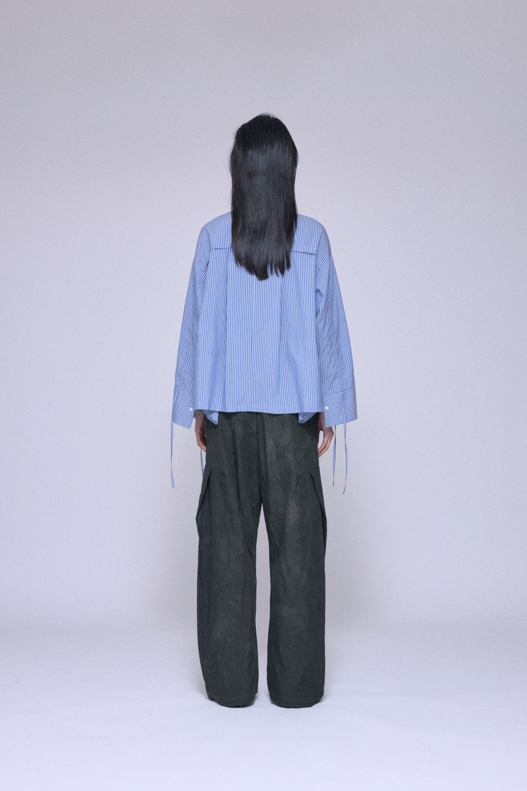 2Way Drawstring Sleeve Shirt Blue Stripe