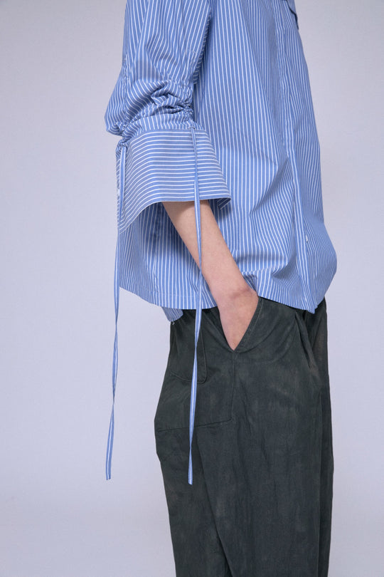2Way Drawstring Sleeve Shirt Blue Stripe