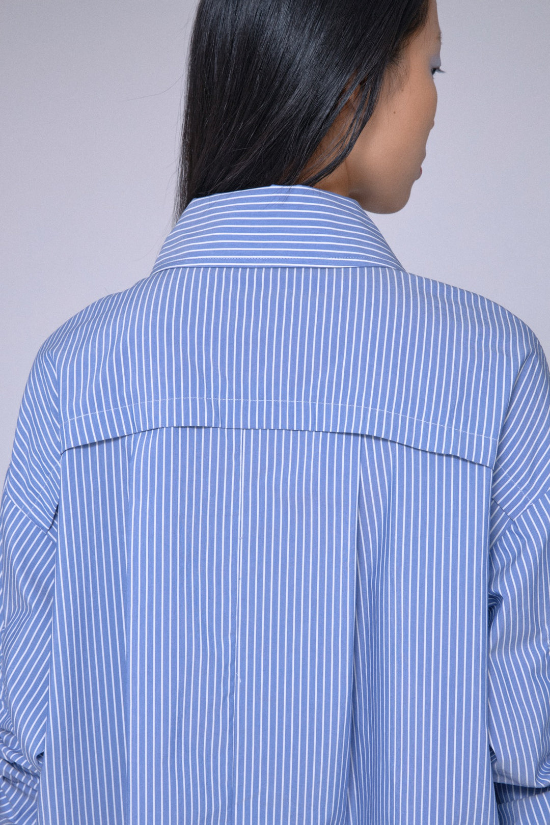 2Way Drawstring Sleeve Shirt Blue Stripe