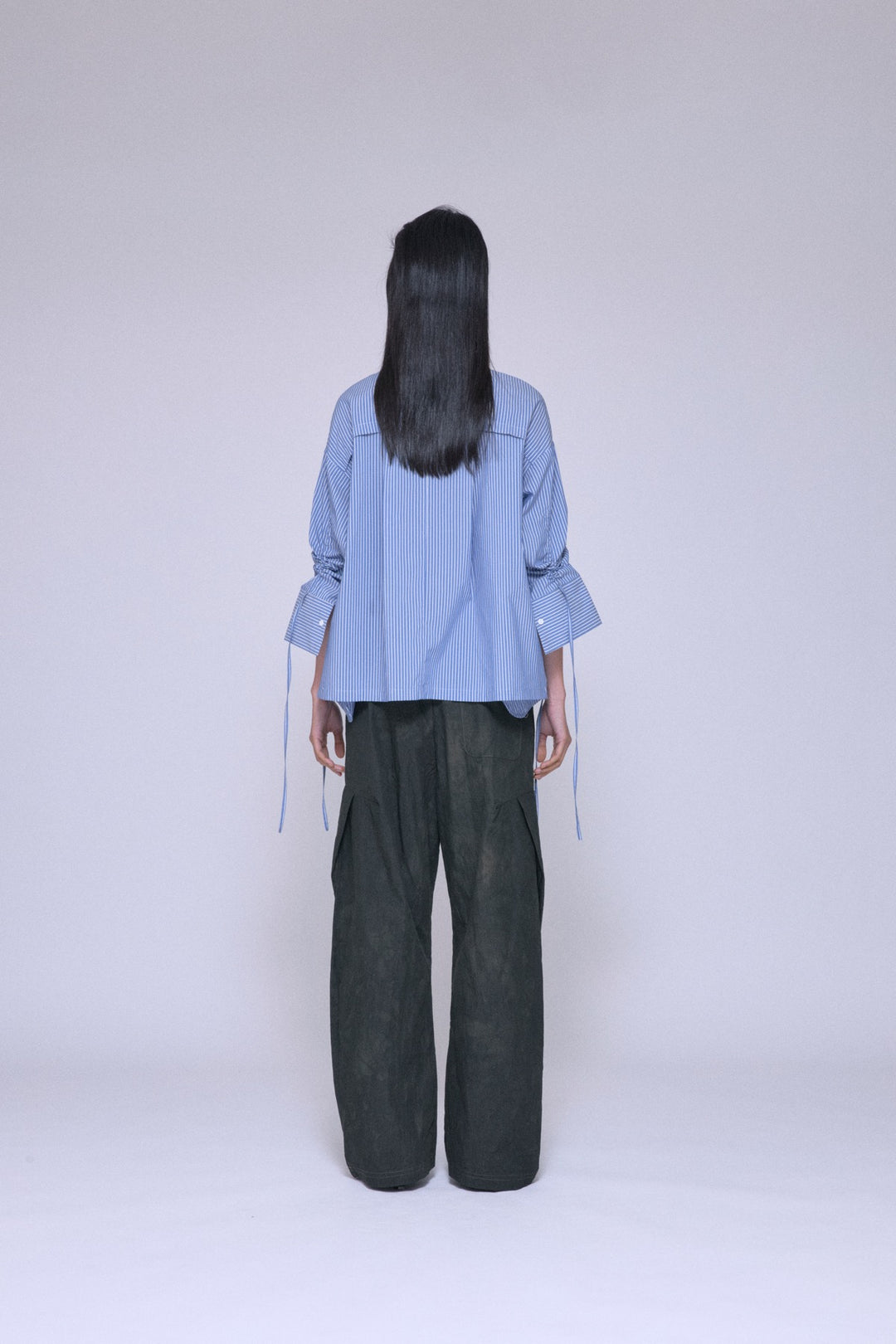 2Way Drawstring Sleeve Shirt Blue Stripe