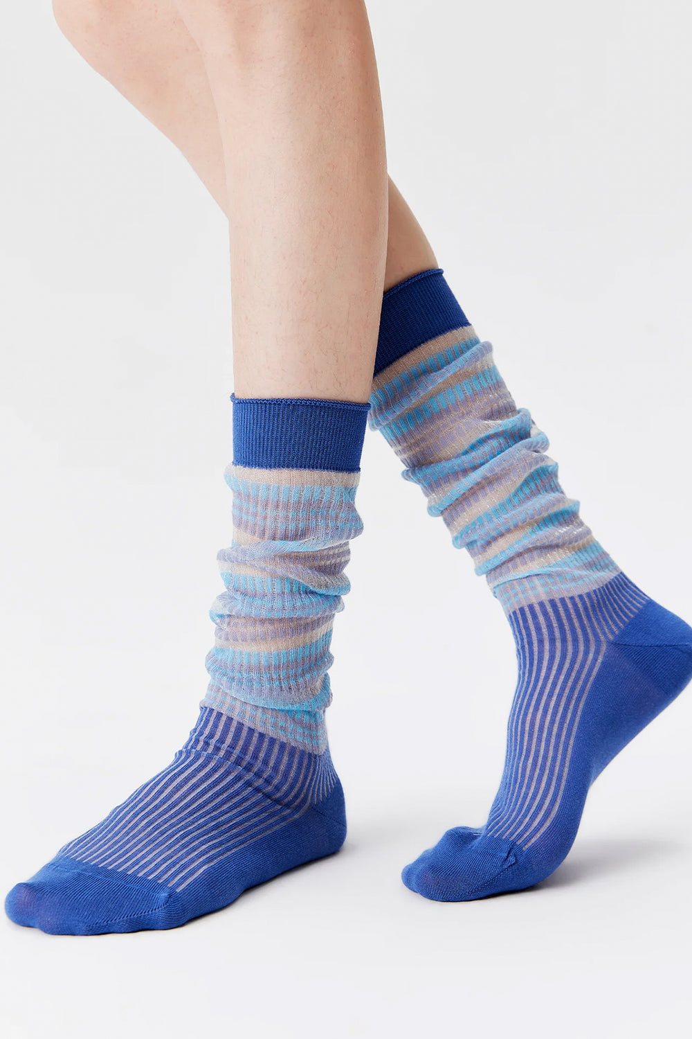 Contrast Stripe Crew Socks Slate Blue