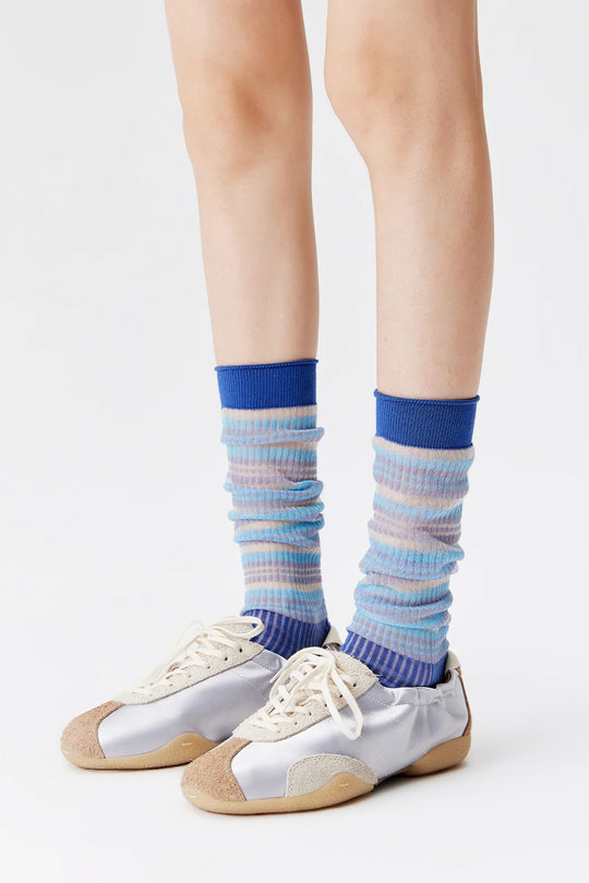 Contrast Stripe Crew Socks Slate Blue