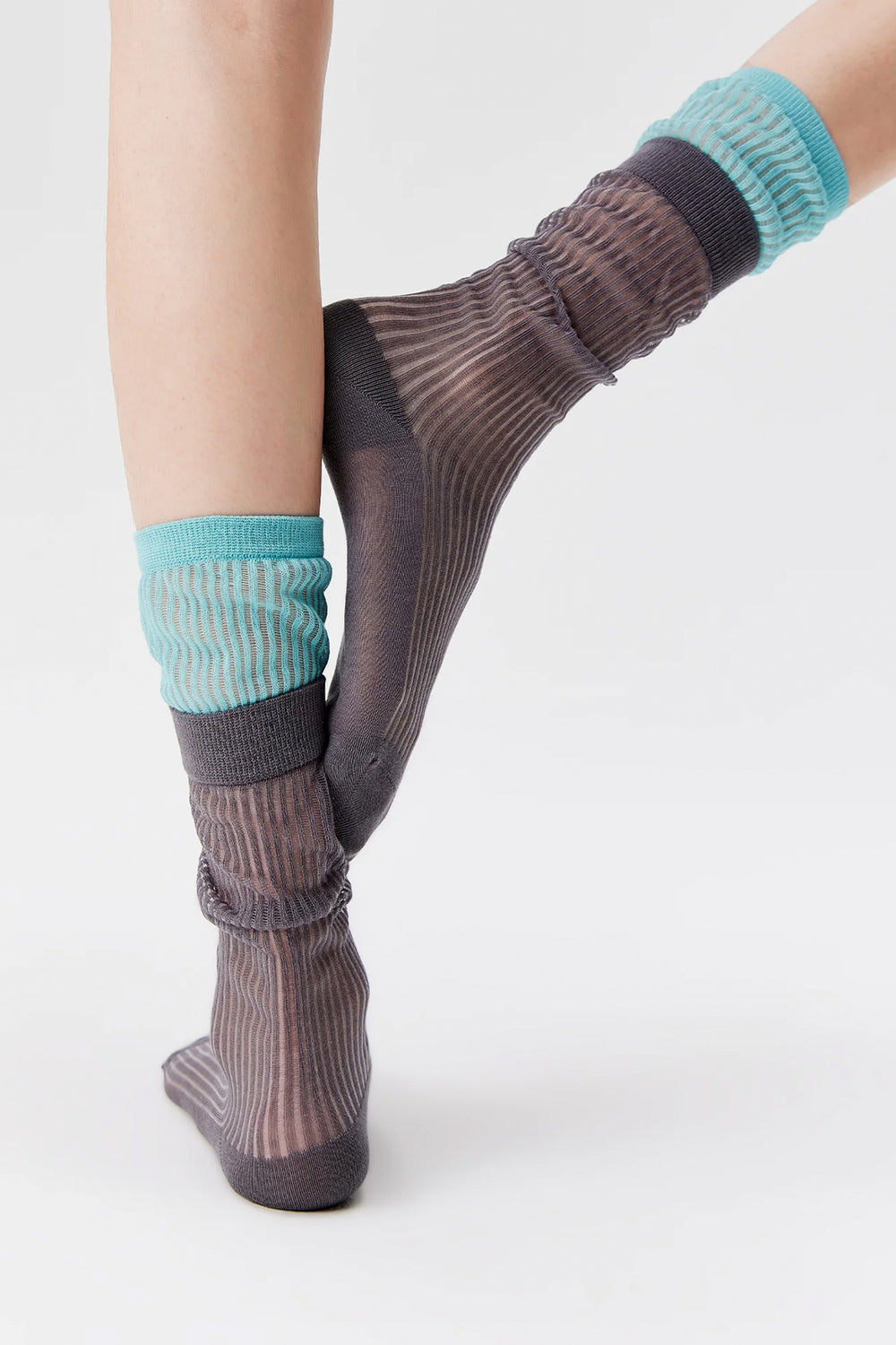 Layered Contrast Calf Socks Gray