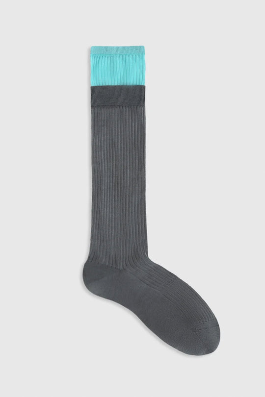 Layered Contrast Calf Socks Gray