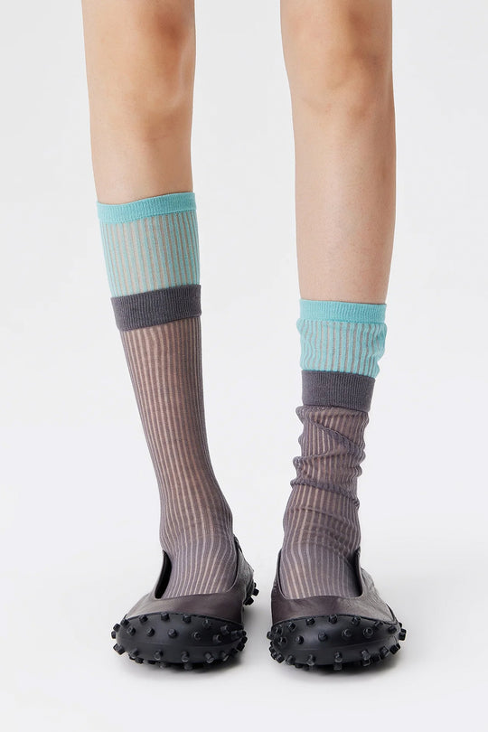 Layered Contrast Calf Socks Gray