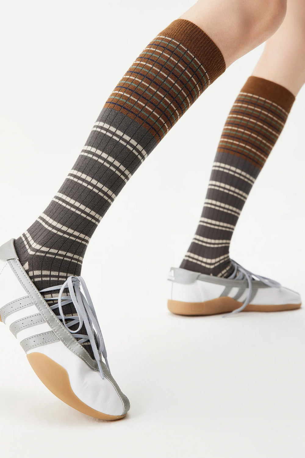 Contrast Stripe Calf Sock Taupe