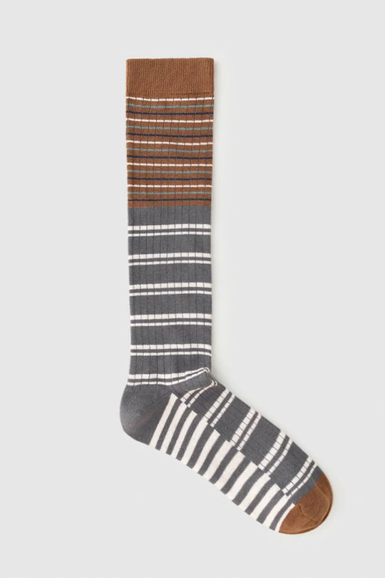 Contrast Stripe Calf Sock Taupe