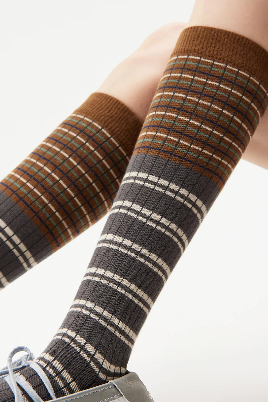 Contrast Stripe Calf Sock Taupe
