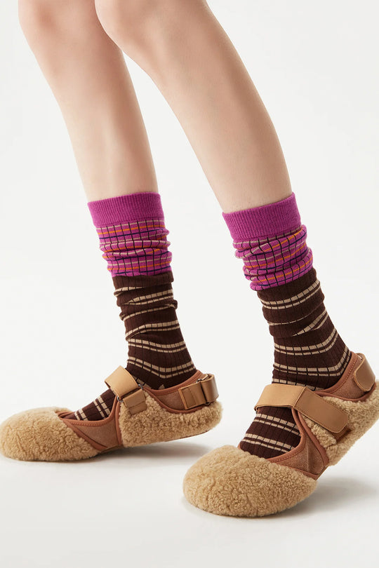 Contrast Stripe Calf Sock Berries
