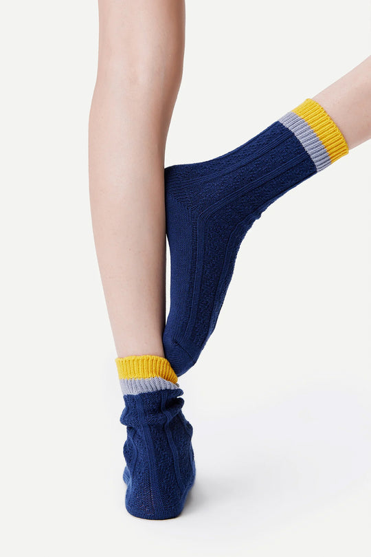 Contrast Cuff Combed Cotton Crew Socks Navy