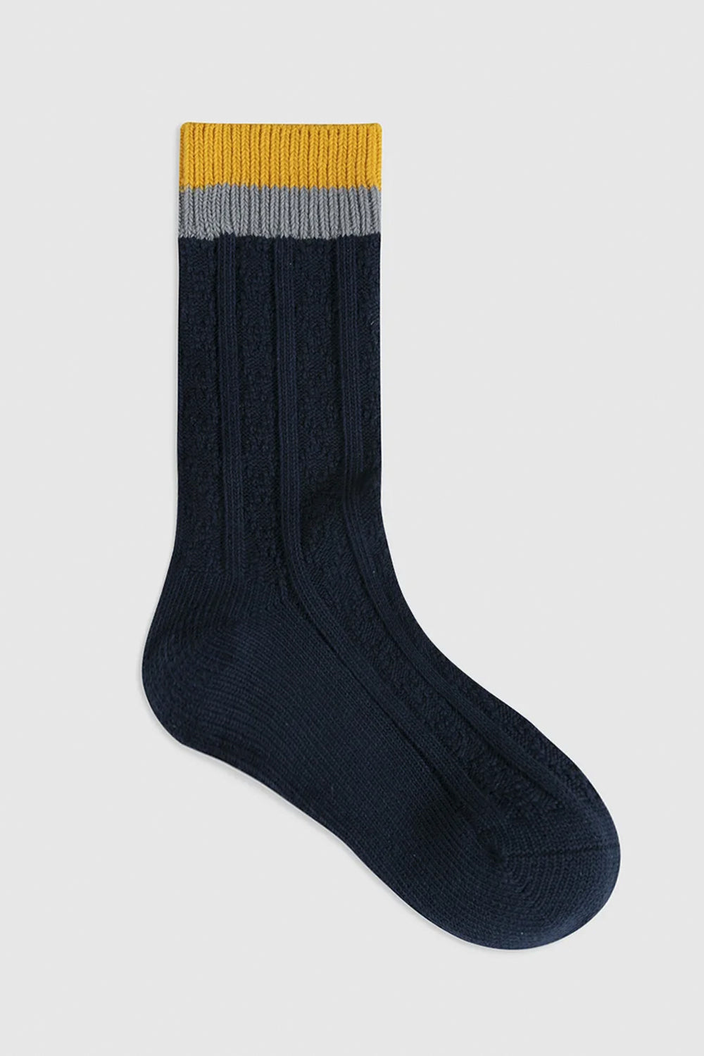 Contrast Cuff Combed Cotton Crew Socks Navy