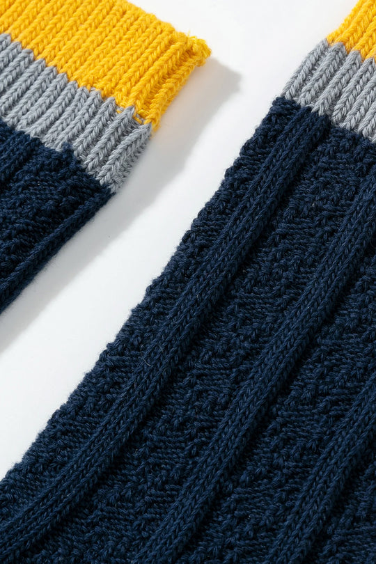 Contrast Cuff Combed Cotton Crew Socks Navy