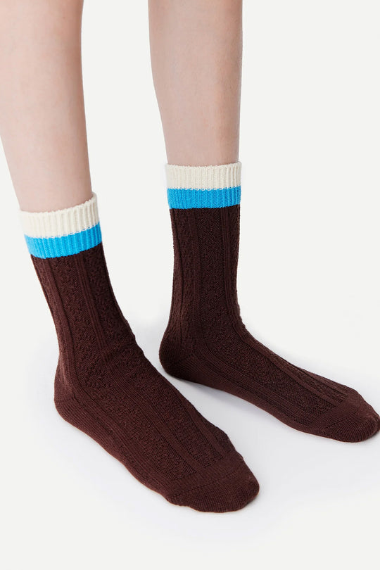 Contrast Cuff Combed Cotton Crew Socks Terracotta