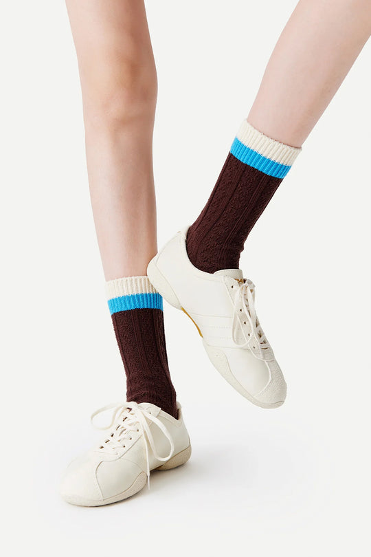 Contrast Cuff Combed Cotton Crew Socks Terracotta