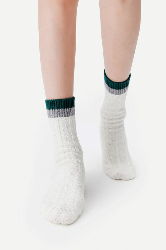 Contrast Cuff Combed Cotton Crew Socks Cream