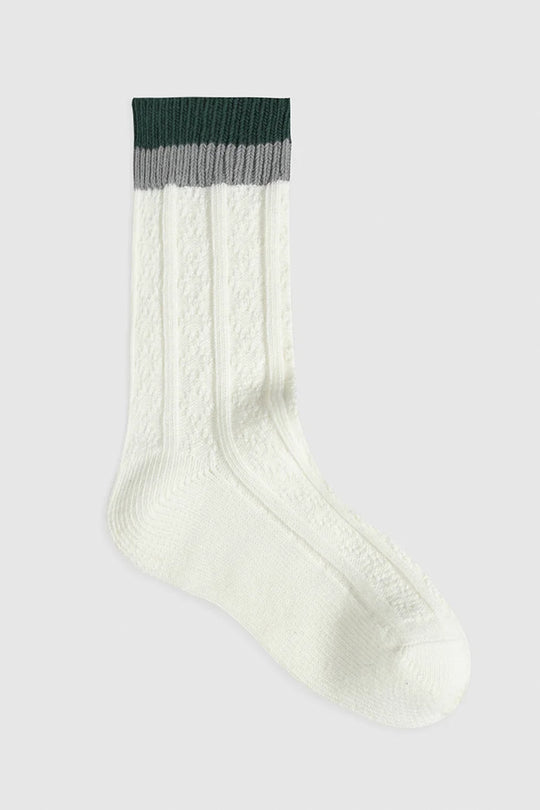 Contrast Cuff Combed Cotton Crew Socks Cream