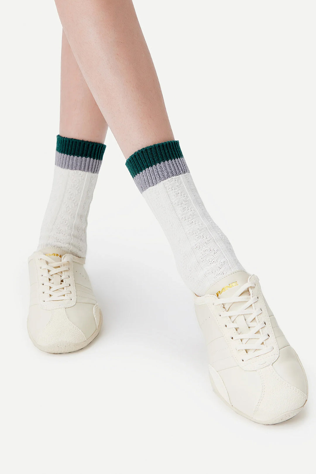 Contrast Cuff Combed Cotton Crew Socks Cream