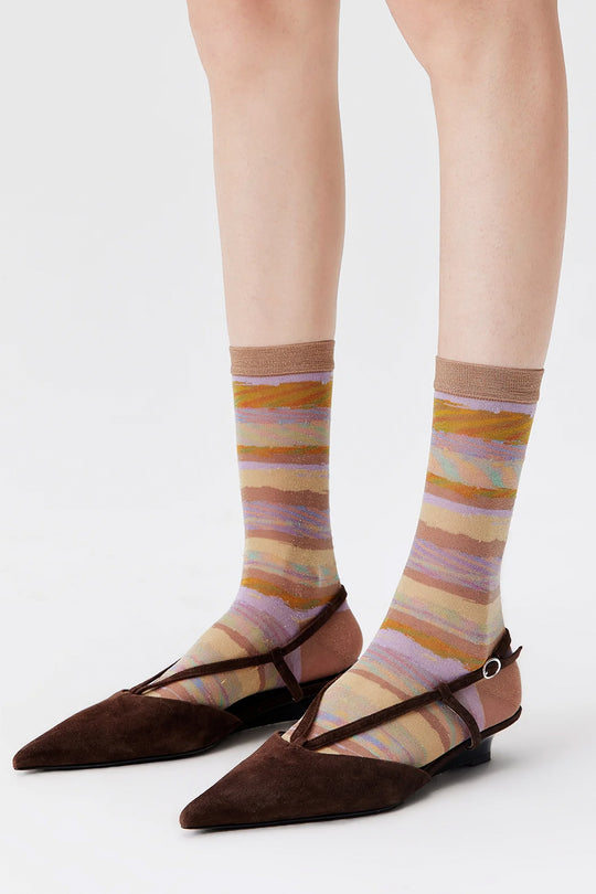 Textured Lurex Crew Socks Oatmeal