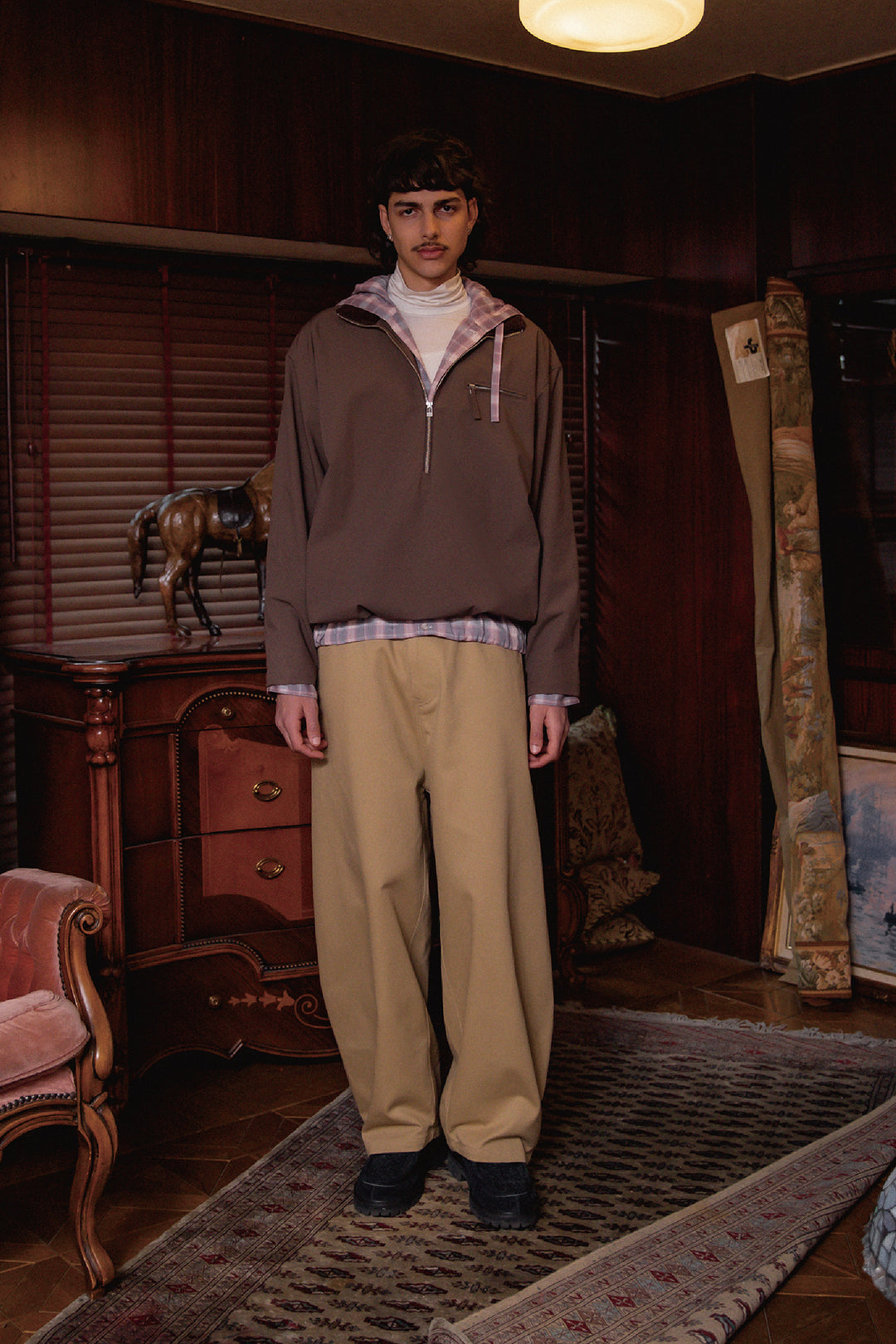 Clear Twill Crescent Wide 5-Pocket Trousers BEIGE