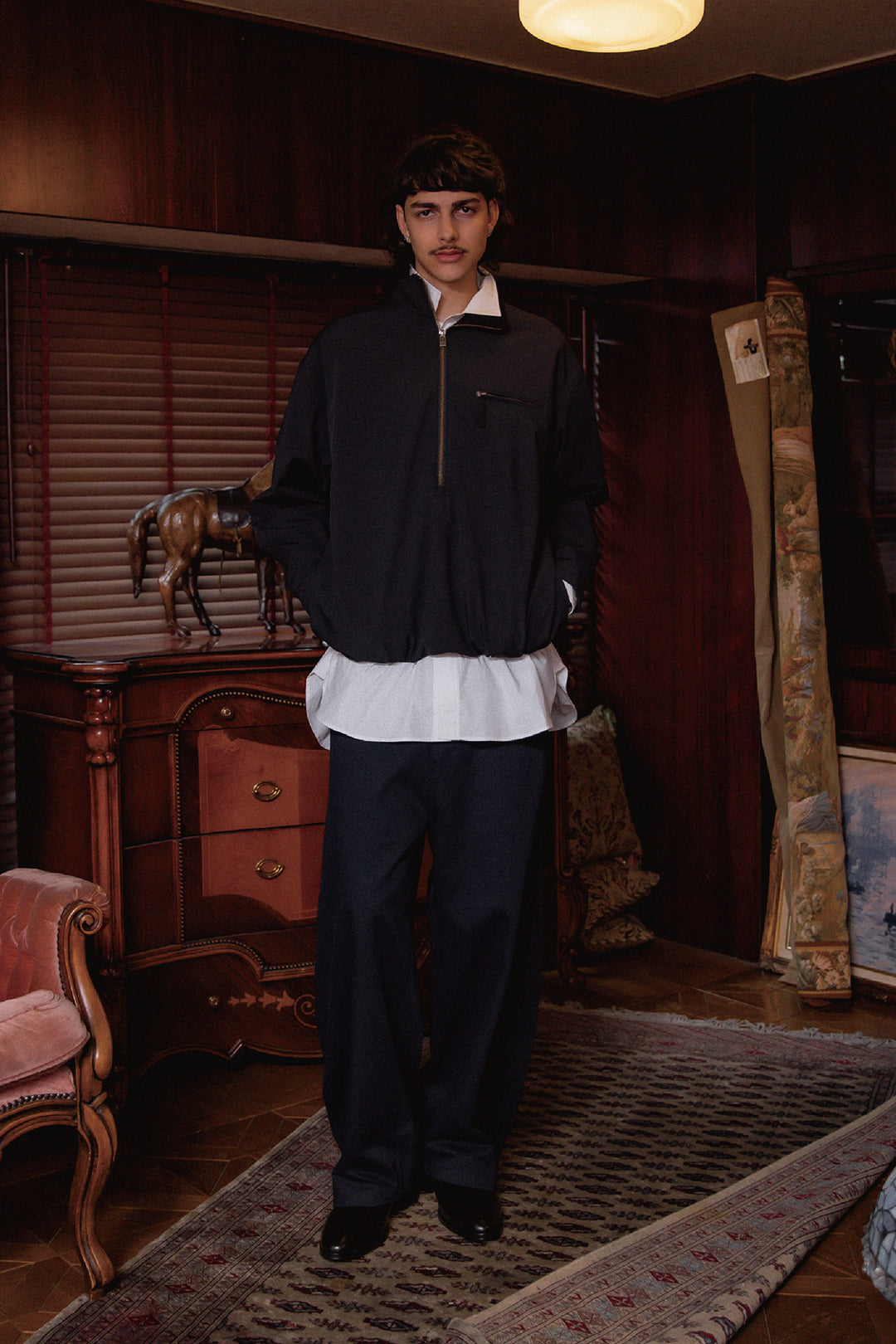Clear Twill Crescent Wide 5-Pocket Trousers NAVY