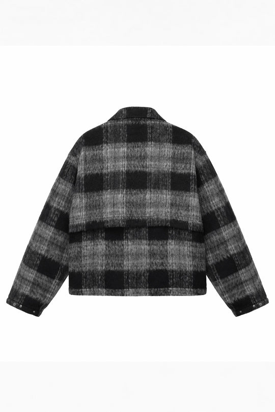 Shaggy Wool Check Ventilation Short Blouson BLACK