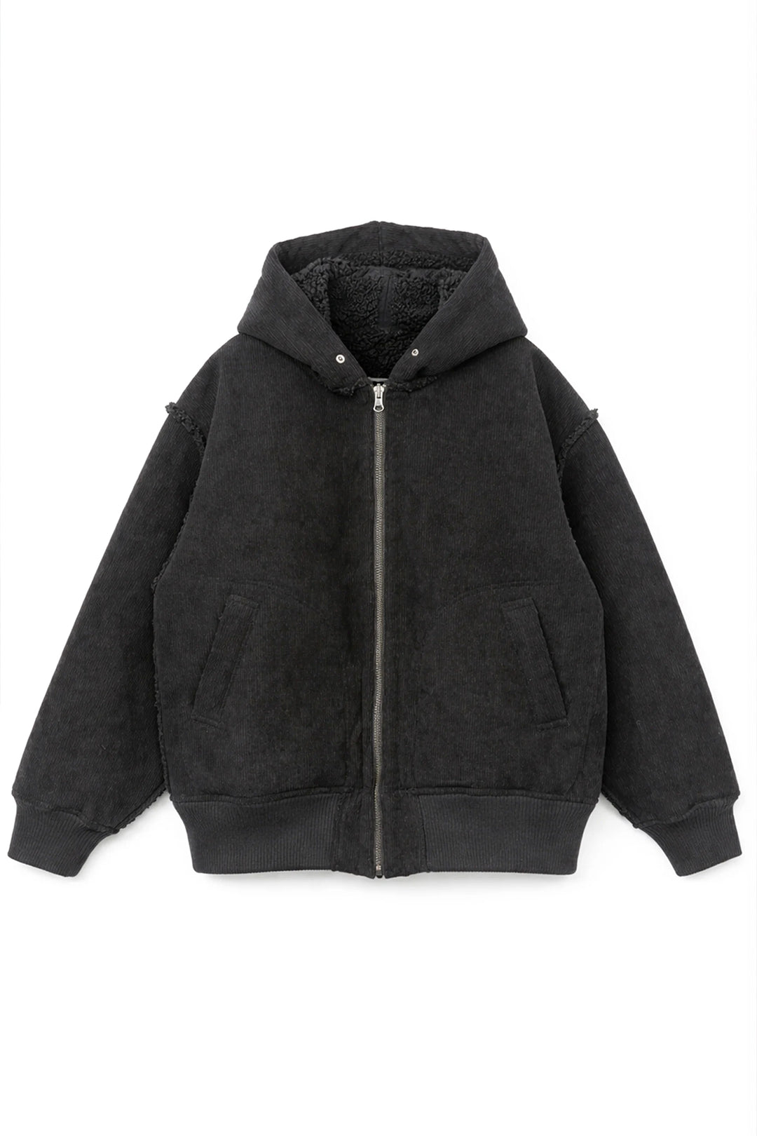Corduroy Boa Mouton Reversible Split-Hoodie BLACK