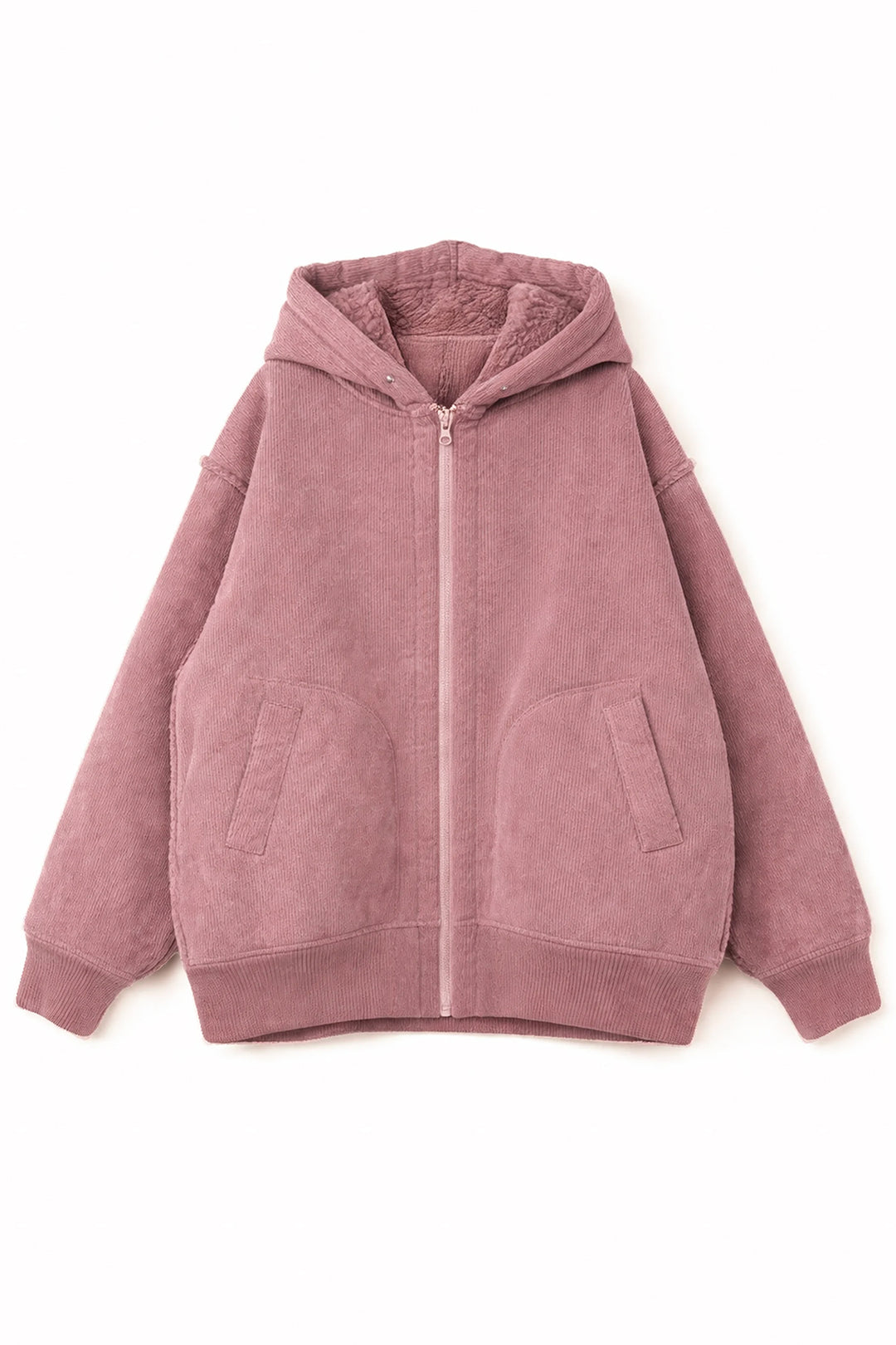 Corduroy Boa Mouton Reversible Split-Hoodie PINK