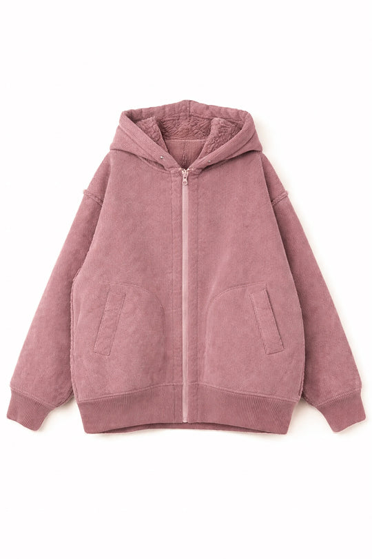 Corduroy Boa Mouton Reversible Split-Hoodie PINK