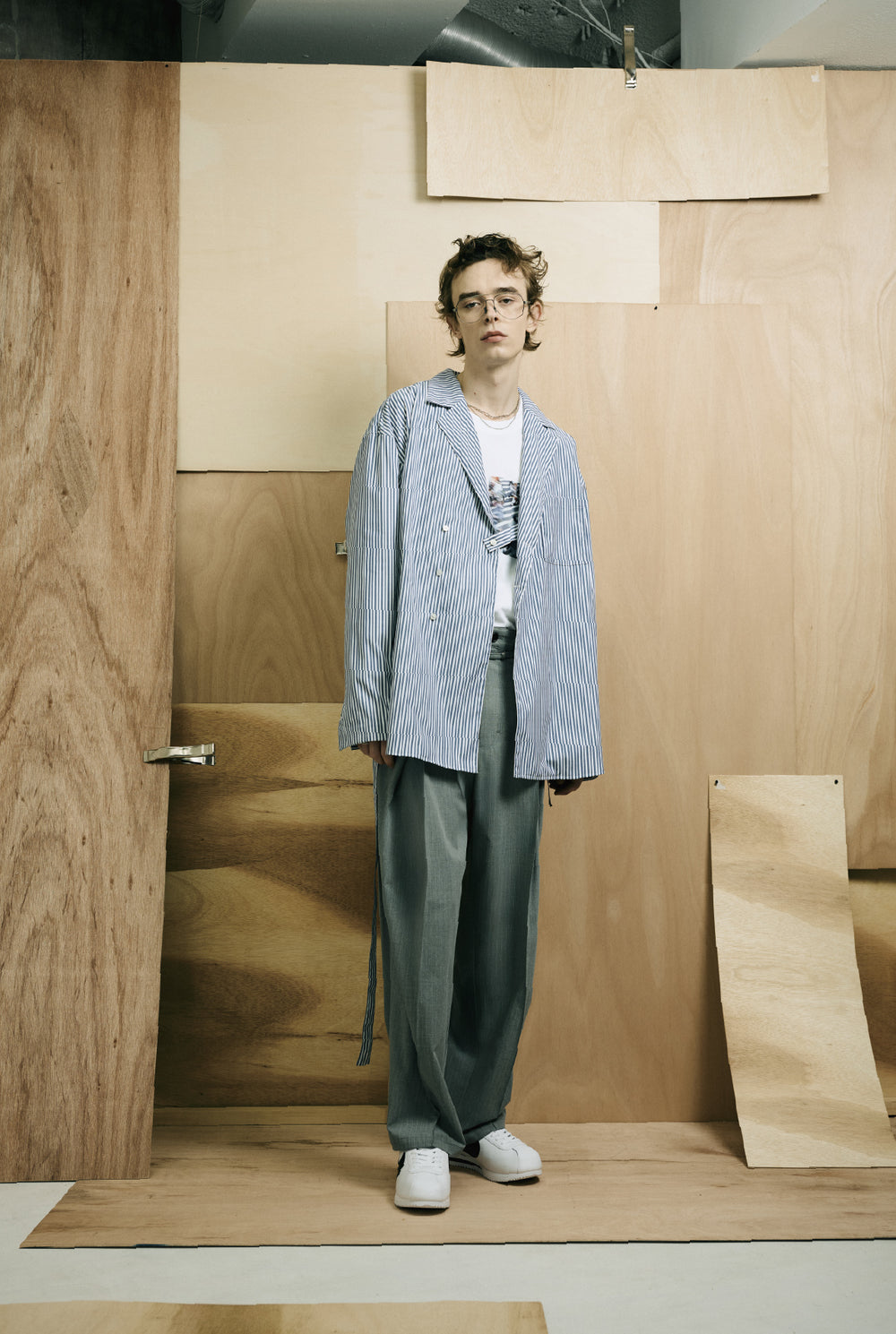 Handsome Stripe Layered Pin-tuck Pants GREY