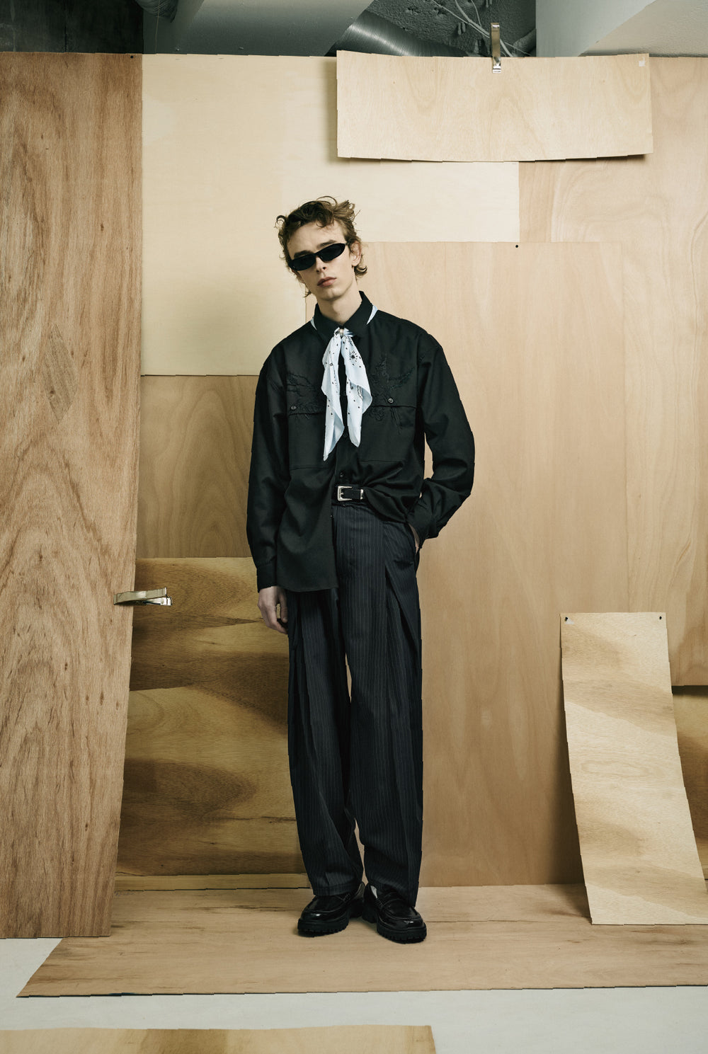 Handsome Stripe Layered Pin-tuck Pants NAVY