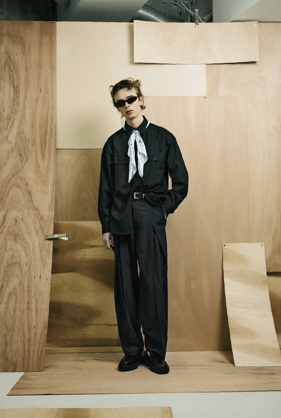 Handsome Stripe Layered Pin-tuck Pants NAVY