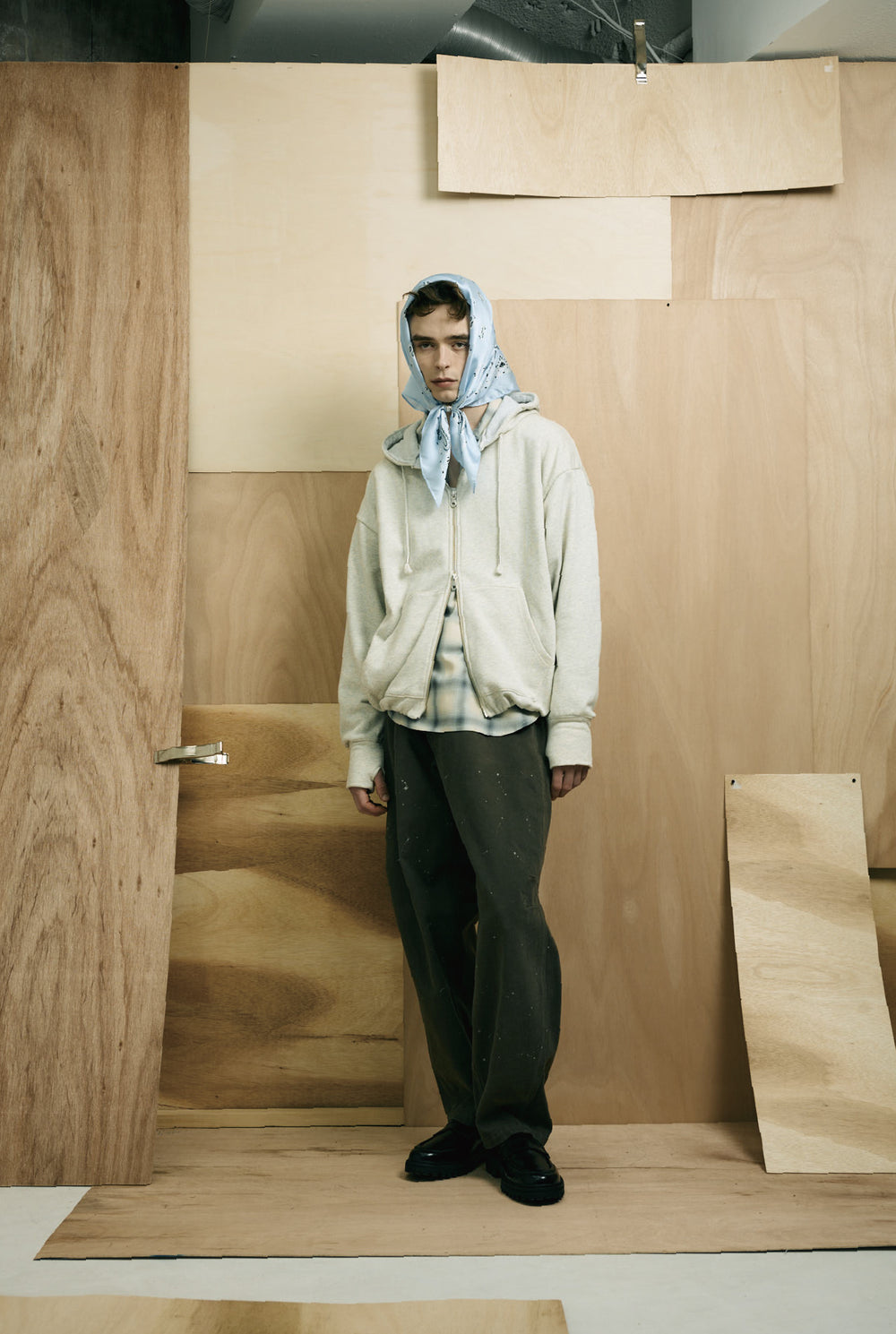 Heavyweight Gathered Hem Zip-Up Hoodie GREY
