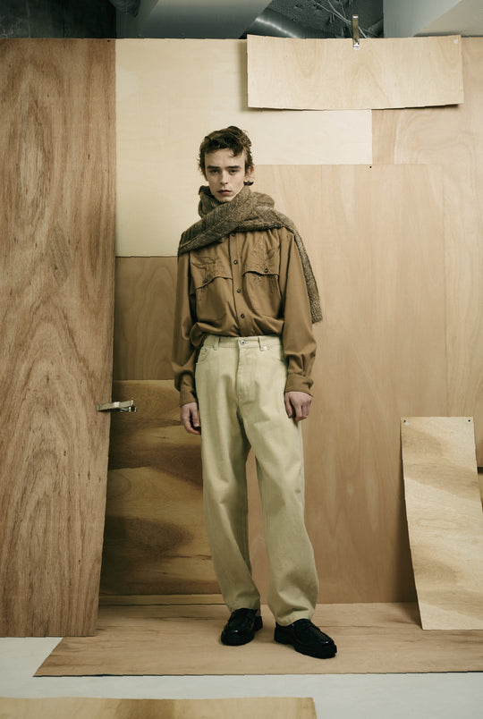 3D-Pattern Frosted Painted Barrel Chino Pants ECRU