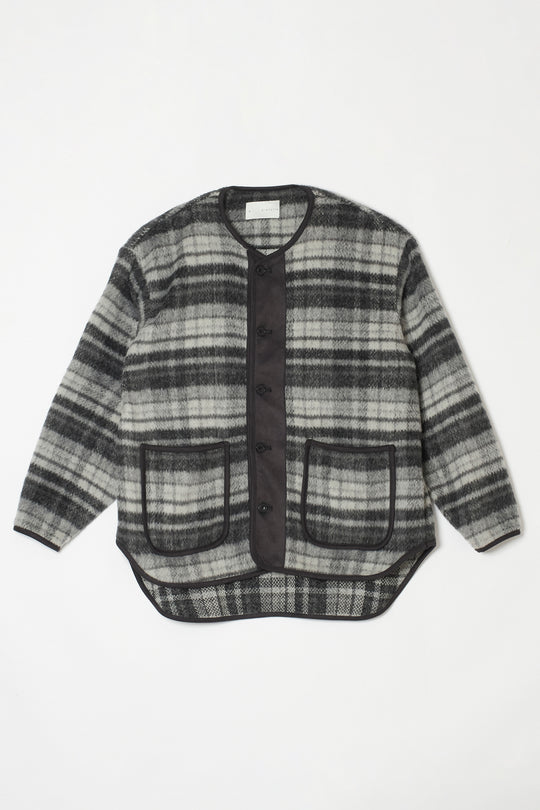 Suede Combo Shaggy Check Cardigan CHARCOAL