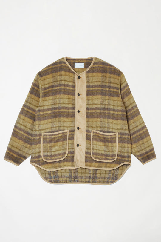 Suede Combo Shaggy Check Cardigan BROWN