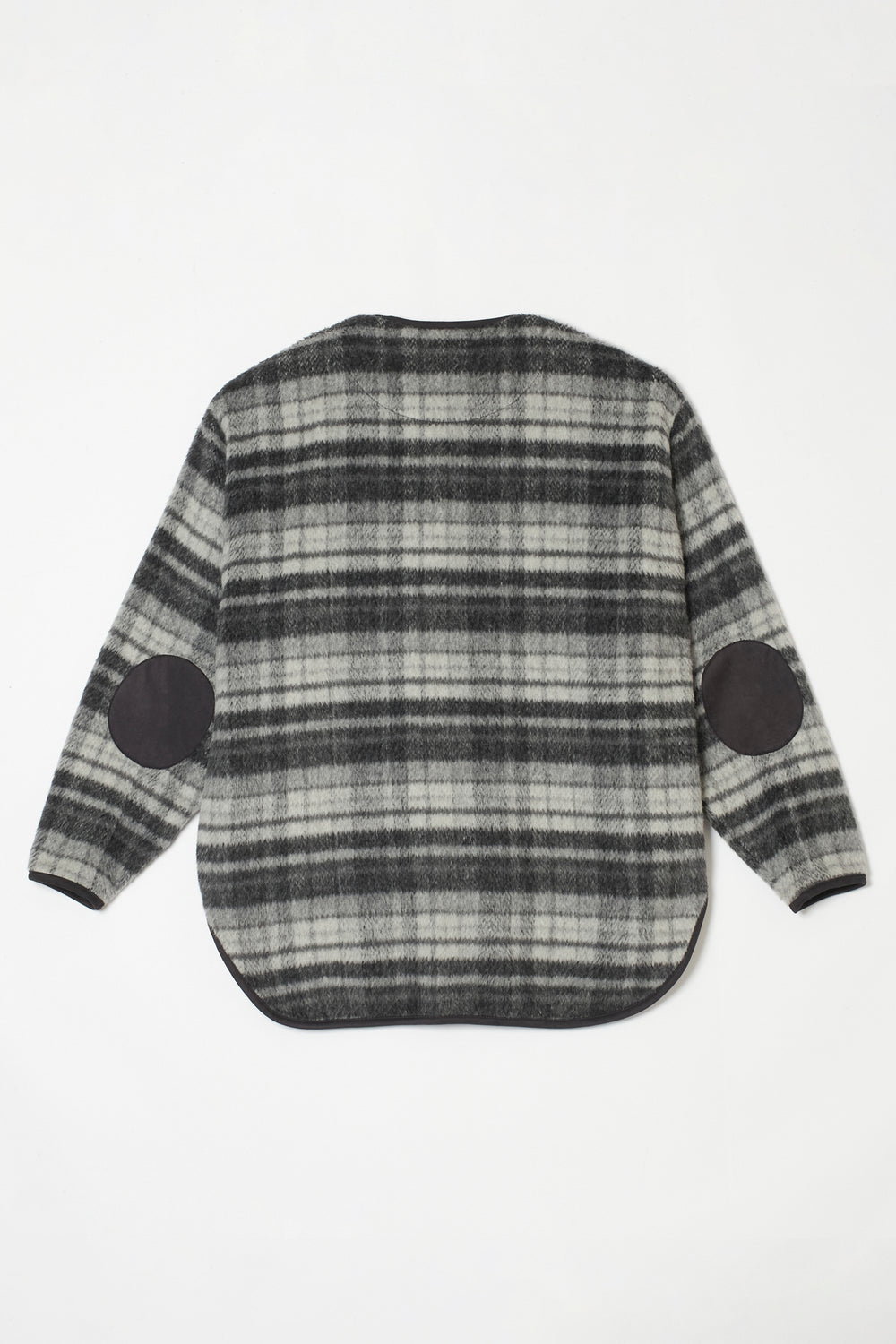 Suede Combo Shaggy Check Cardigan CHARCOAL