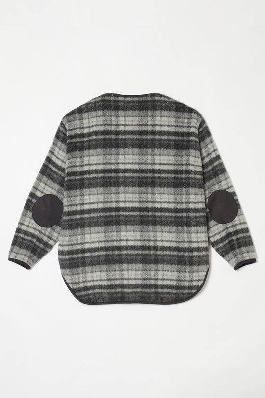 Suede Combo Shaggy Check Cardigan CHARCOAL
