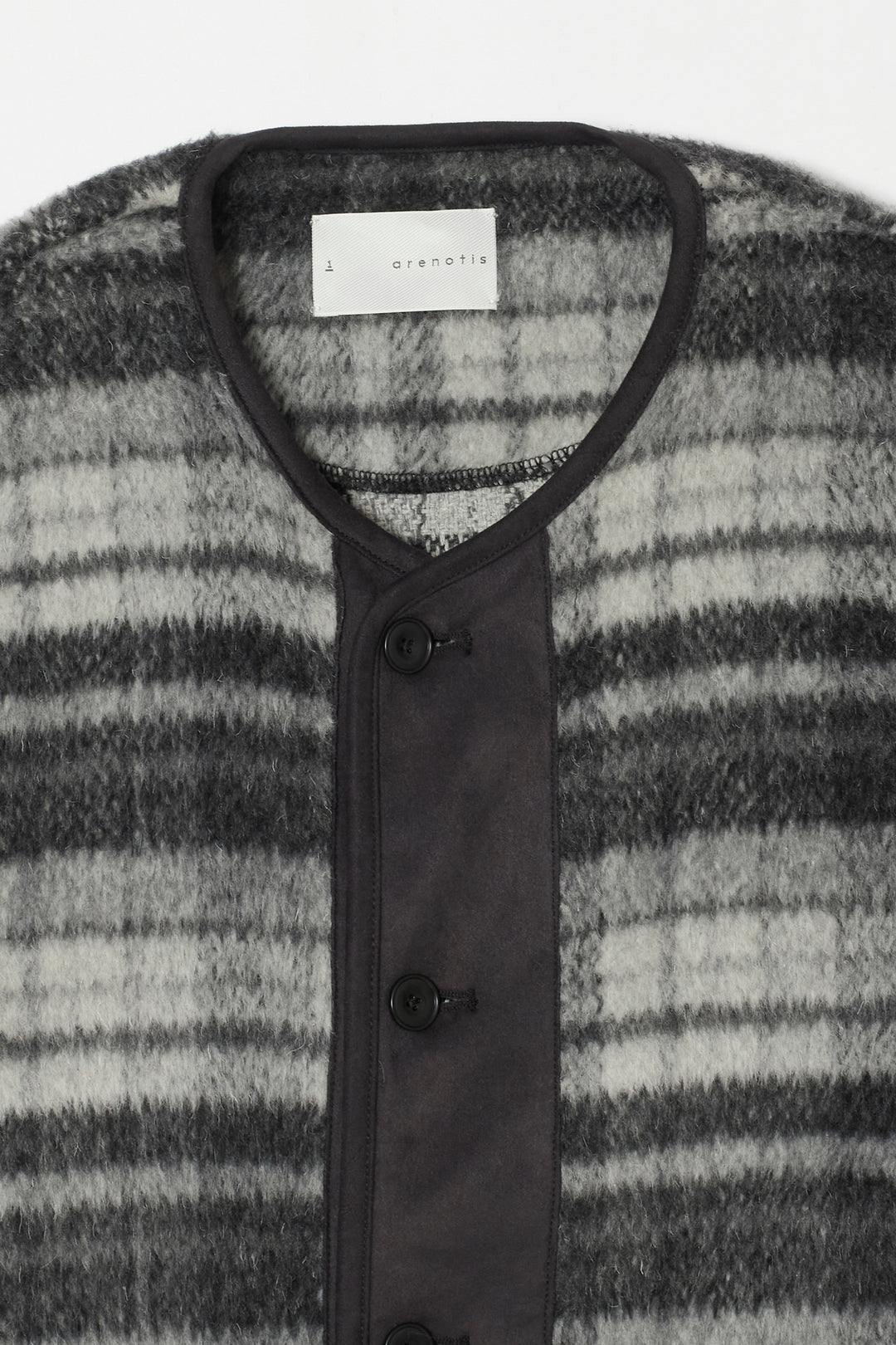 Suede Combo Shaggy Check Cardigan CHARCOAL
