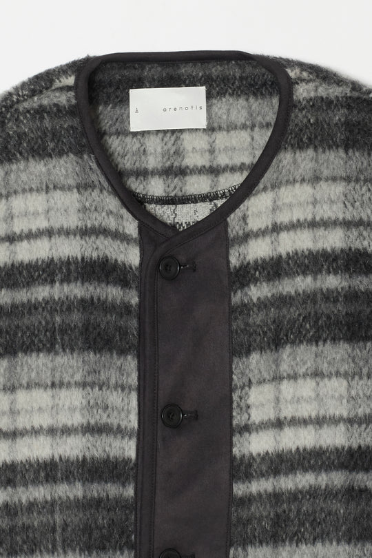 Suede Combo Shaggy Check Cardigan CHARCOAL