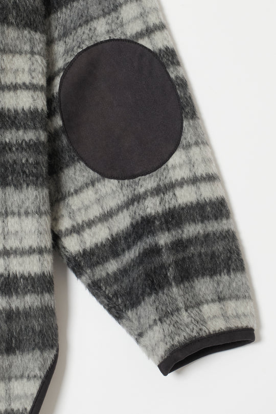 Suede Combo Shaggy Check Cardigan CHARCOAL
