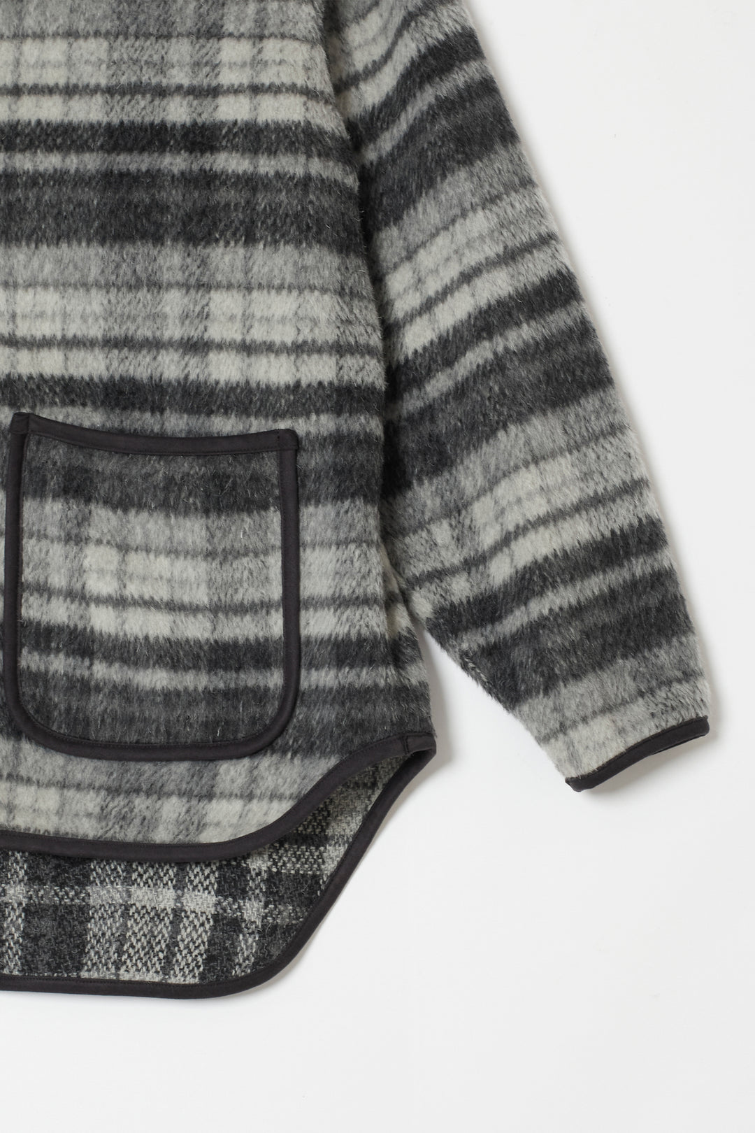 Suede Combo Shaggy Check Cardigan CHARCOAL