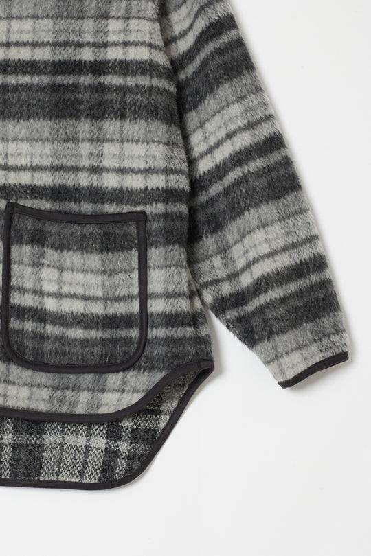 Suede Combo Shaggy Check Cardigan CHARCOAL
