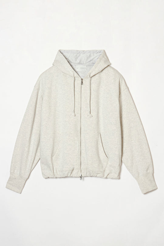Heavyweight Gathered Hem Zip-Up Hoodie GREY