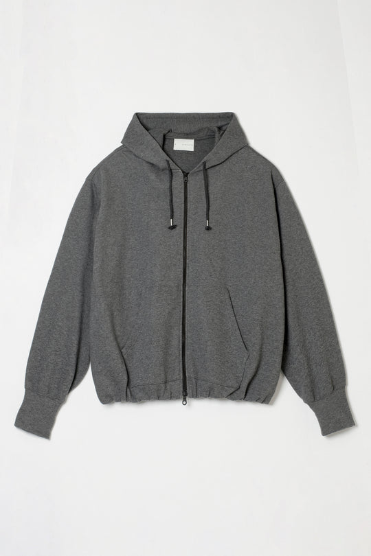 Heavyweight Gathered Hem Zip-Up Hoodie CHARCOAL