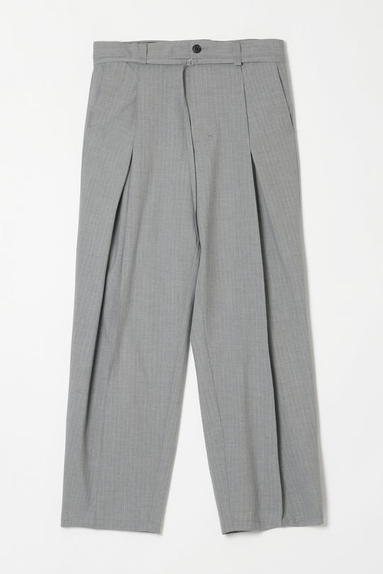 Handsome Stripe Layered Pin-tuck Pants GREY
