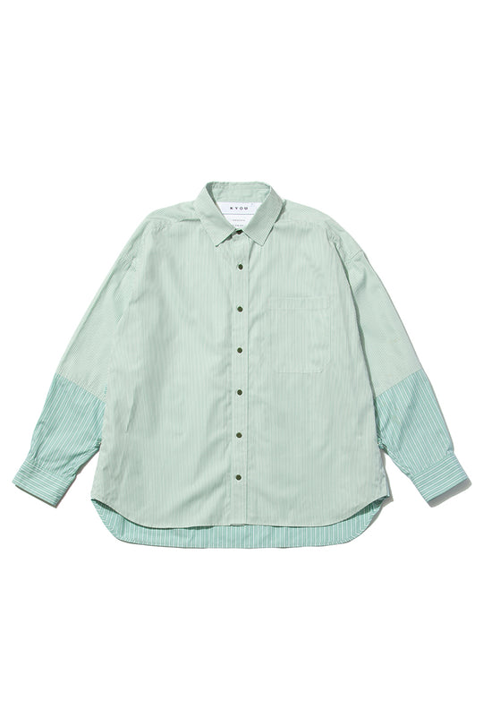 "BEAN”  Switching Baloon Shirt GREEN STRIPE