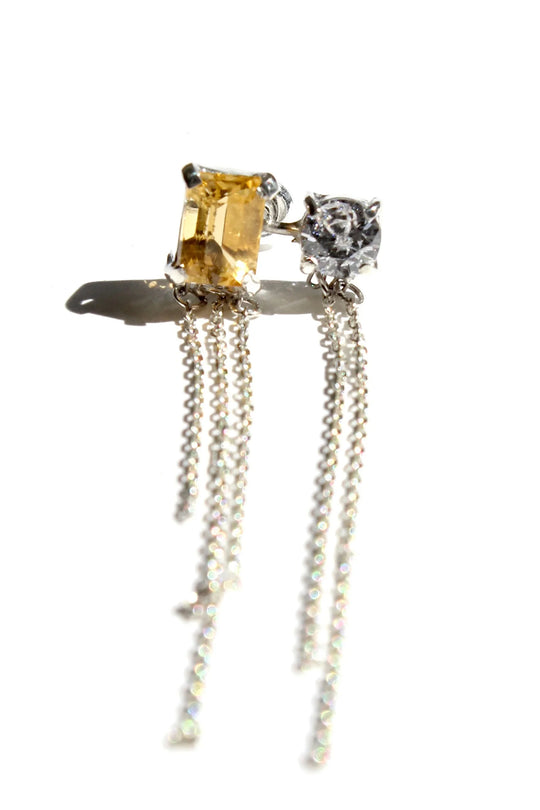 Breaking Chain Earrings (Citrine, Zirconia)